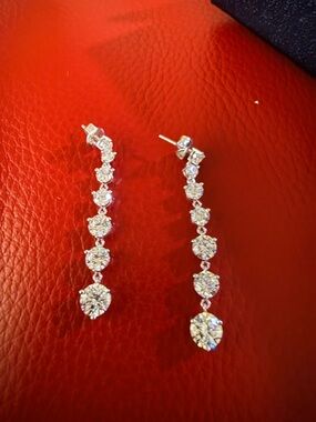 Elegant Sterling Silver Graduated CZ Drop Earrings